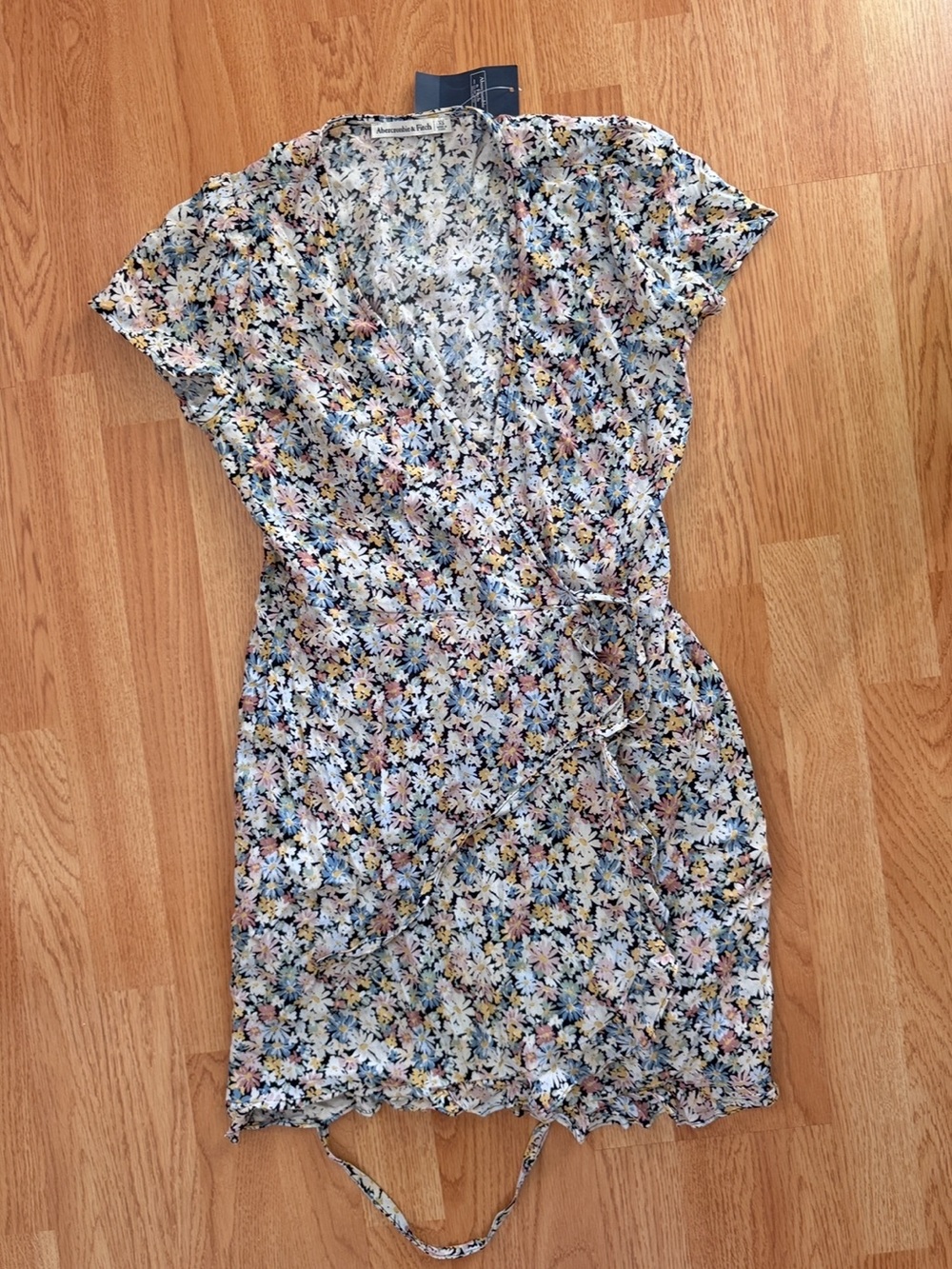 Abercrombie & Fitch Light Blue Floral Tie-Waist Mini Dress